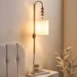 Wyld and Coco Wall Lamp Brass Plated Iron Light Fabric Drum Shade Mid Century in Bronze