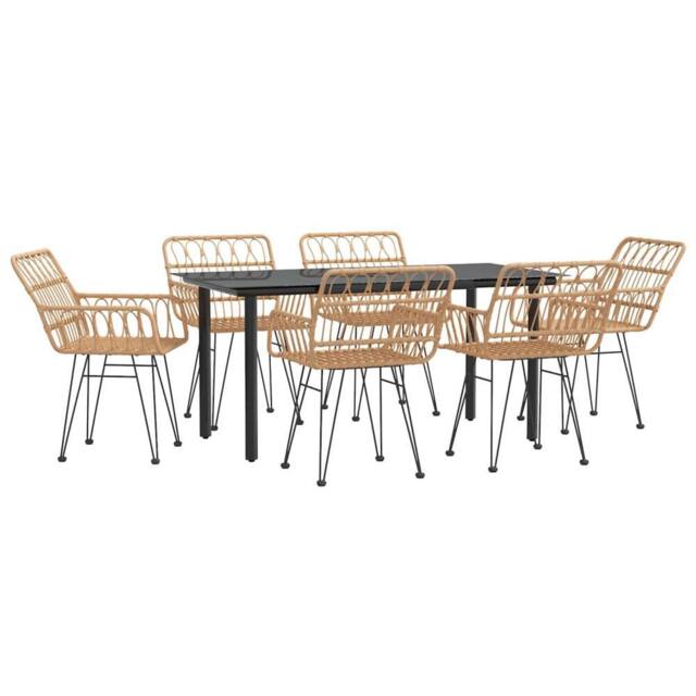 Berkfield Home Beautiful 7 Piece Garden Dining Set Poly Rattan in Brown - image 1