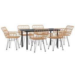 Berkfield Home Beautiful 7 Piece Garden Dining Set Poly Rattan in Brown - thumbnail 1