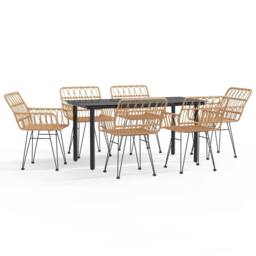 Berkfield Home Beautiful 7 Piece Garden Dining Set Poly Rattan in Brown - thumbnail 3