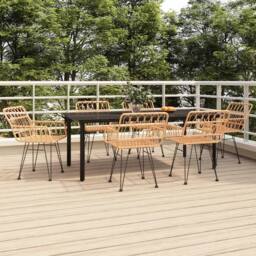 Berkfield Home Beautiful 7 Piece Garden Dining Set Poly Rattan in Brown - thumbnail 2