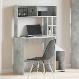 Berkfield Home Desk with Shelves Concrete Grey 100x45x140 cm Engineered Wood - Size: 100 x 45 x 140 cm - thumbnail 3