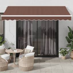 Berkfield Home Manual Retractable Awning with LED Brown 350x250 cm - thumbnail 1
