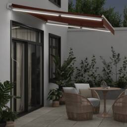 Berkfield Home Manual Retractable Awning with LED Brown 350x250 cm - thumbnail 3