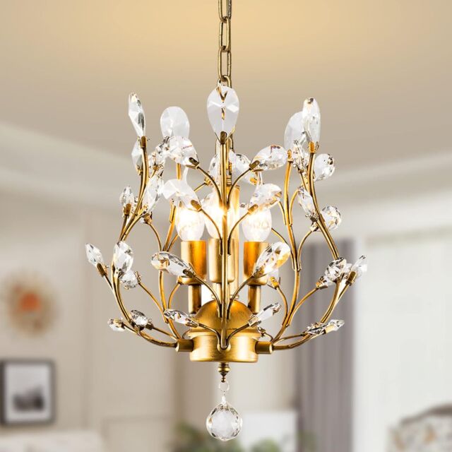 Garwarm 3-Light Golden K9 Crystal Chandelier For Hallway Living Room Bedroom in Gold - image 1