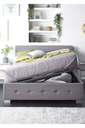 Aspire Side Opening Ottoman Storage in Grey Linen - Size: Single - thumbnail 2