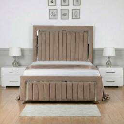 Living Comfort Bedz Chrome Edge Ottoman Gas Lift Storage Bed with 48 Inch Headboard in Cream - Size: Single - thumbnail 2