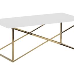 Wyld and Coco Modern Rectangular Coffee Table White Tempered Glass Gold Legs - thumbnail 2