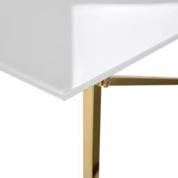 Wyld and Coco Modern Rectangular Coffee Table White Tempered Glass Gold Legs - thumbnail 5