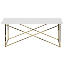Wyld and Coco Modern Rectangular Coffee Table White Tempered Glass Gold Legs - thumbnail 3