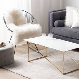 Wyld and Coco Modern Rectangular Coffee Table White Tempered Glass Gold Legs - thumbnail 1