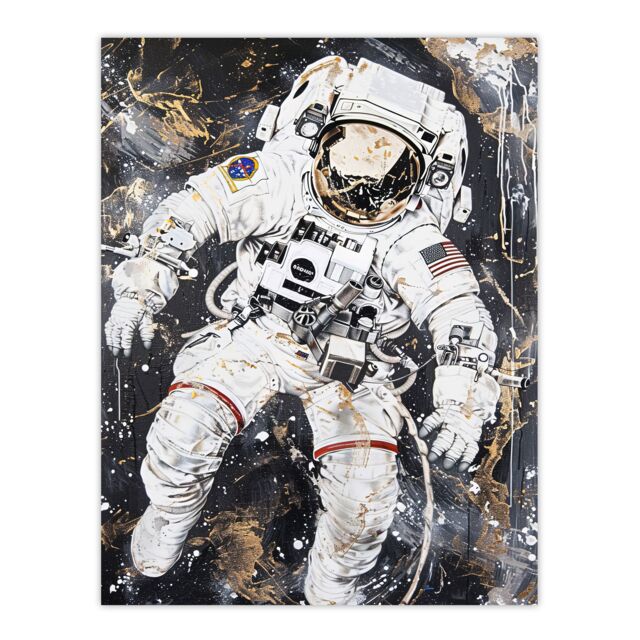 "Artery8 Astronaut Space Walk Black Gold Grunge Design Wall Art Print - Size: W24"" x H32""" - image 1