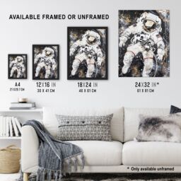 "Artery8 Astronaut Space Walk Black Gold Grunge Design Wall Art Print - Size: W24"" x H32""" - thumbnail 3