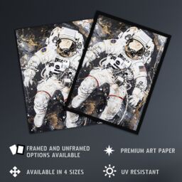 "Artery8 Astronaut Space Walk Black Gold Grunge Design Wall Art Print - Size: W24"" x H32""" - thumbnail 2