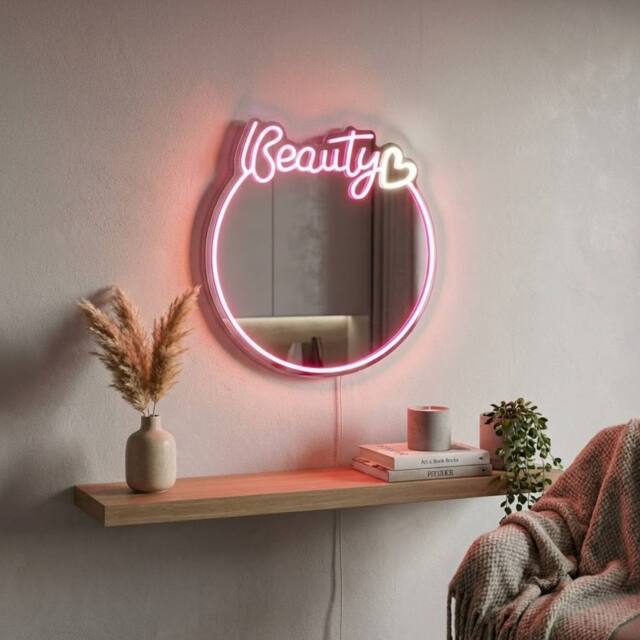Garden Greatness Light Up Neon Beauty Wall Mirror in White - image 1