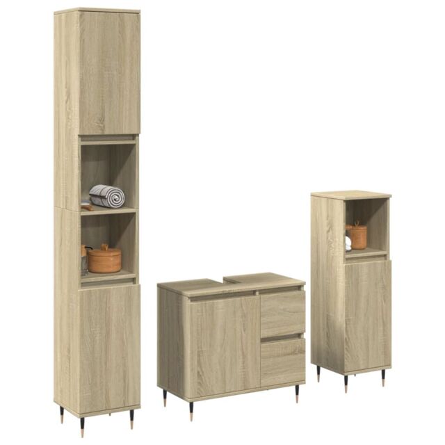 Berkfield Home 3 Piece Bathroom Furniture Set Sonoma Oak Engineered Wood in Brown - image 1