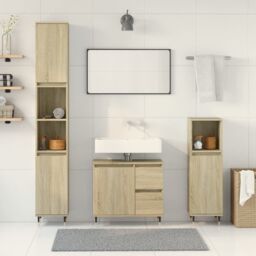 Berkfield Home 3 Piece Bathroom Furniture Set Sonoma Oak Engineered Wood in Brown - thumbnail 3