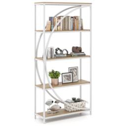 Gymax 5-Tier Bookshelf Arc-Shaped Bookcase Metal Frame Storage Organizer in White - thumbnail 1