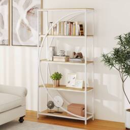 Gymax 5-Tier Bookshelf Arc-Shaped Bookcase Metal Frame Storage Organizer in White - thumbnail 8