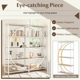Gymax 5-Tier Bookshelf Arc-Shaped Bookcase Metal Frame Storage Organizer in White - thumbnail 4