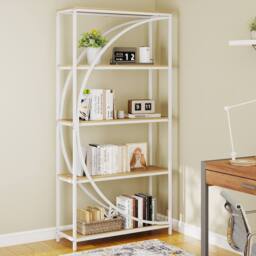 Gymax 5-Tier Bookshelf Arc-Shaped Bookcase Metal Frame Storage Organizer in White - thumbnail 7