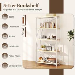 Gymax 5-Tier Bookshelf Arc-Shaped Bookcase Metal Frame Storage Organizer in White - thumbnail 3
