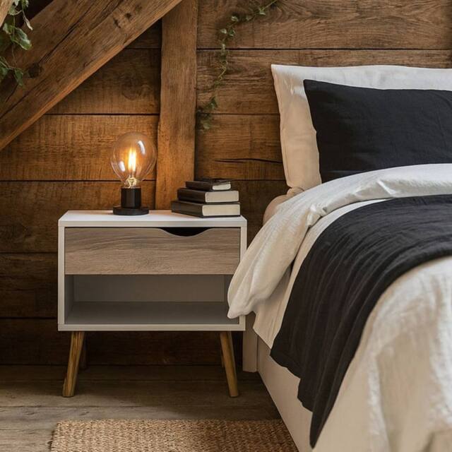 Wyld Haus Sapporo Bedside Table White & Natural Oak 1 Drawer - image 1
