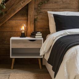 Wyld Haus Sapporo Bedside Table White & Natural Oak 1 Drawer