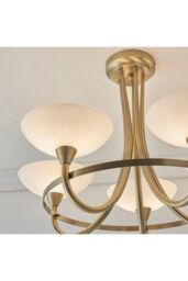 Netlighting Cagney 5 Light Semi Flush Multi Arm Ceiling Light Antique Brass White Glass G9 in Gold - thumbnail 6