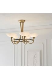 Netlighting Cagney 5 Light Semi Flush Multi Arm Ceiling Light Antique Brass White Glass G9 in Gold - thumbnail 4