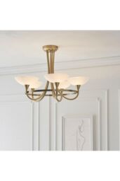 Netlighting Cagney 5 Light Semi Flush Multi Arm Ceiling Light Antique Brass White Glass G9 in Gold - thumbnail 3