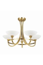 Netlighting Cagney 5 Light Semi Flush Multi Arm Ceiling Light Antique Brass White Glass G9 in Gold