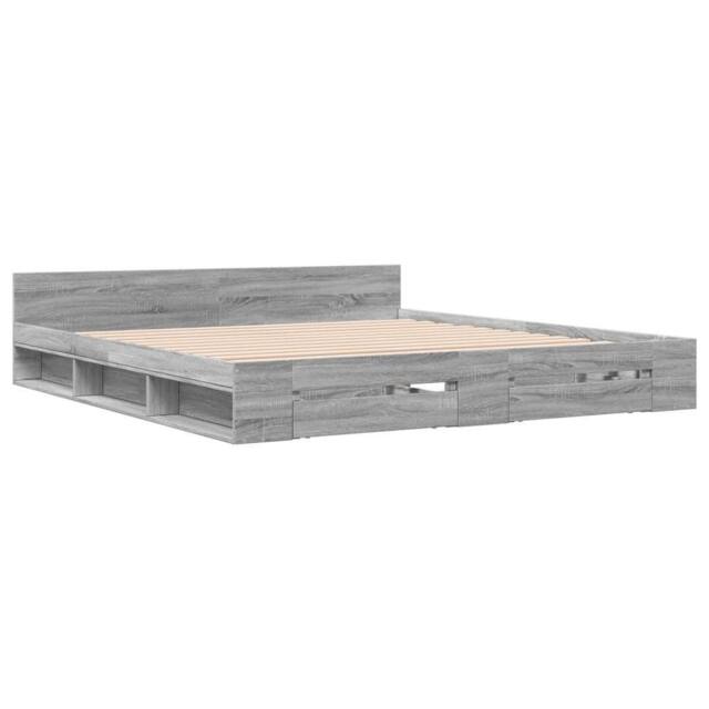 Berkfield Home Modern Bed Frame with Drawers without Mattress Grey Sonoma 200x200 cm - image 1