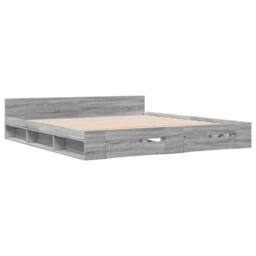 Berkfield Home Modern Bed Frame with Drawers without Mattress Grey Sonoma 200x200 cm - thumbnail 1