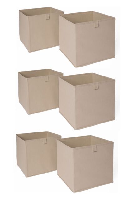OHS Pack of 6 Plain Folding Storage Boxes in Beige - image 1