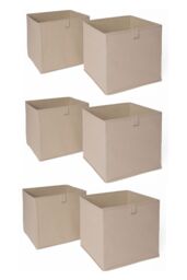 OHS Pack of 6 Plain Folding Storage Boxes in Beige - thumbnail 1
