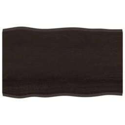 Berkfield Home Table Top Dark Grey 100x60x2 cm Treated Solid Wood Oak Live Edge in Dark Brown - Size: 100 x 60 x 2 cm - thumbnail 2