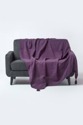 Homescapes Cotton Rajput Ribbed Throw in Purple - Size: 225 cm x 255 cm - thumbnail 1
