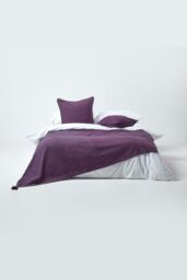 Homescapes Cotton Rajput Ribbed Throw in Purple - Size: 225 cm x 255 cm - thumbnail 3