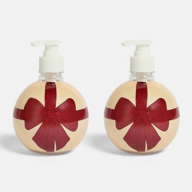 OHS 2 Pack Bow Bauble Pump Dispenser Bottles Refillable Containers in Red - image 1
