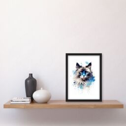 "Artery8 Wall Art Print Birman Cat Lovers Gift Watercolour Pet Portrait Painting Artwork Art Framed - Size: W12"" x H16""" - thumbnail 4