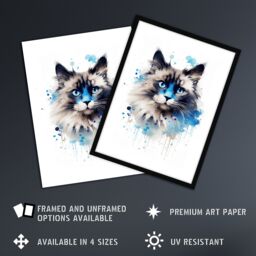 "Artery8 Wall Art Print Birman Cat Lovers Gift Watercolour Pet Portrait Painting Artwork Art Framed - Size: W12"" x H16""" - thumbnail 2