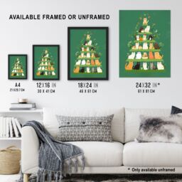 "Artery8 Cat Lover Pet Breed Pyramid Cute Cartoon Style Framed Art Print in Green - Size: W12"" x H16""" - thumbnail 3