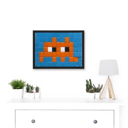 Artery8 Pixel Monster Space Orange Tiles Invaders Artwork Framed Wall Art Print A4 in Black - thumbnail 2