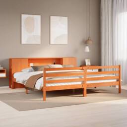 Berkfield Home Decorative Bookcase Bed without Mattress Wax Brown 200x200 cm Sol - thumbnail 2