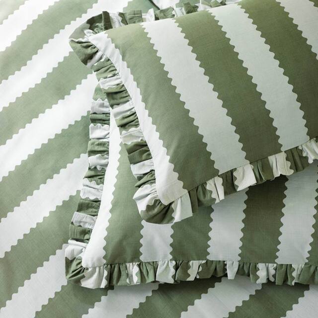 Furn Birdie Stripe Ruffle Pillowcase Pair in Jade - Size: Standard Pillow Case - image 1