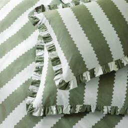 Furn Birdie Stripe Ruffle Pillowcase Pair in Jade - Size: Standard Pillow Case