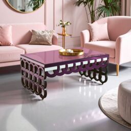 Orsina Wooden Coffee Table, Mirrored Glass Top Wooden Coffee Table, Large Modern Coffee Table For Living Room in Purple - thumbnail 1