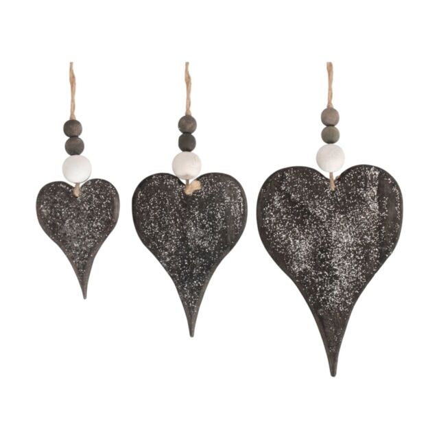 Red Hamper Set of 3 Hanging Glitter Heart Wicker Decorations in Brown - image 1