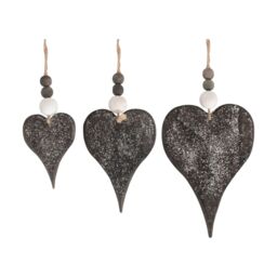 Red Hamper Set of 3 Hanging Glitter Heart Wicker Decorations in Brown - thumbnail 1